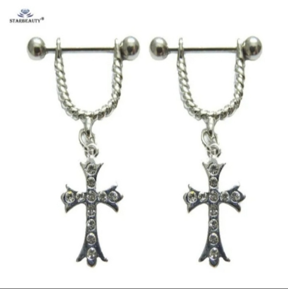One pair of christ cross nipple ring